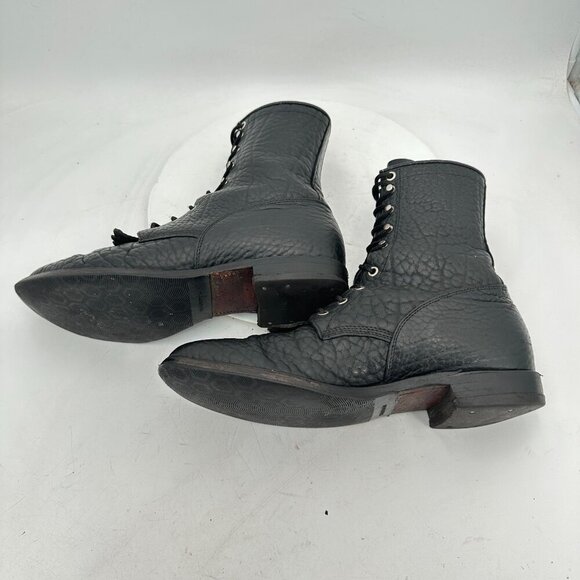 Justin 522 Bullhide Men 10 B Pebbled Black Leather Tassel Western Lacer Boot main image 4